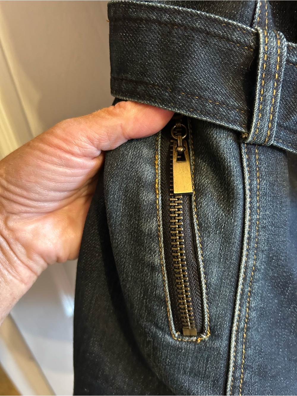 Simon Chang Dark Denim Vest with Brass Tone Hardware - Picture 4 of 7